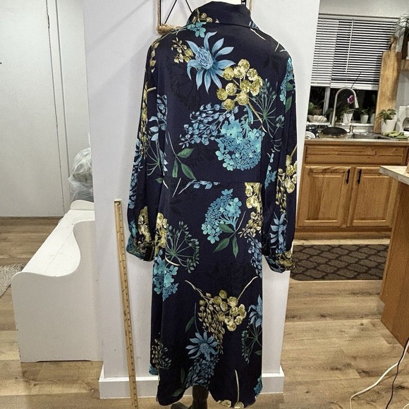 Autograph Green Long Sleeve Dress  Neck Floral Ties‎ - Picture 2 of 10